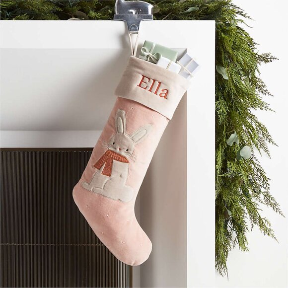 Crate & Barrel Wonderland Velvet Bunny & Bear Christmas Stockings – Brand New - Picture 9 of 12
